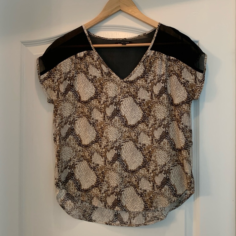 La Fee Verte sheer black and snake print top, size medium.